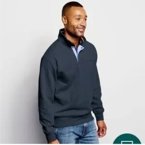 Orvis Mens Signature Quarter Zip Sweatshirt pullover navy size Large